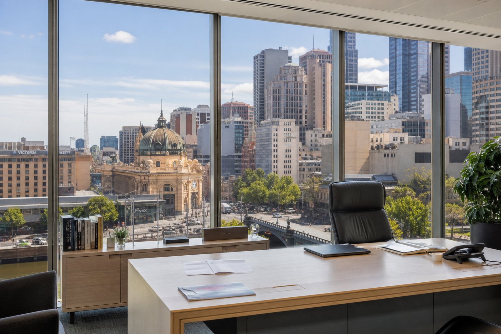 Melbourne executive office overlooking Flinders Street and the Yarra